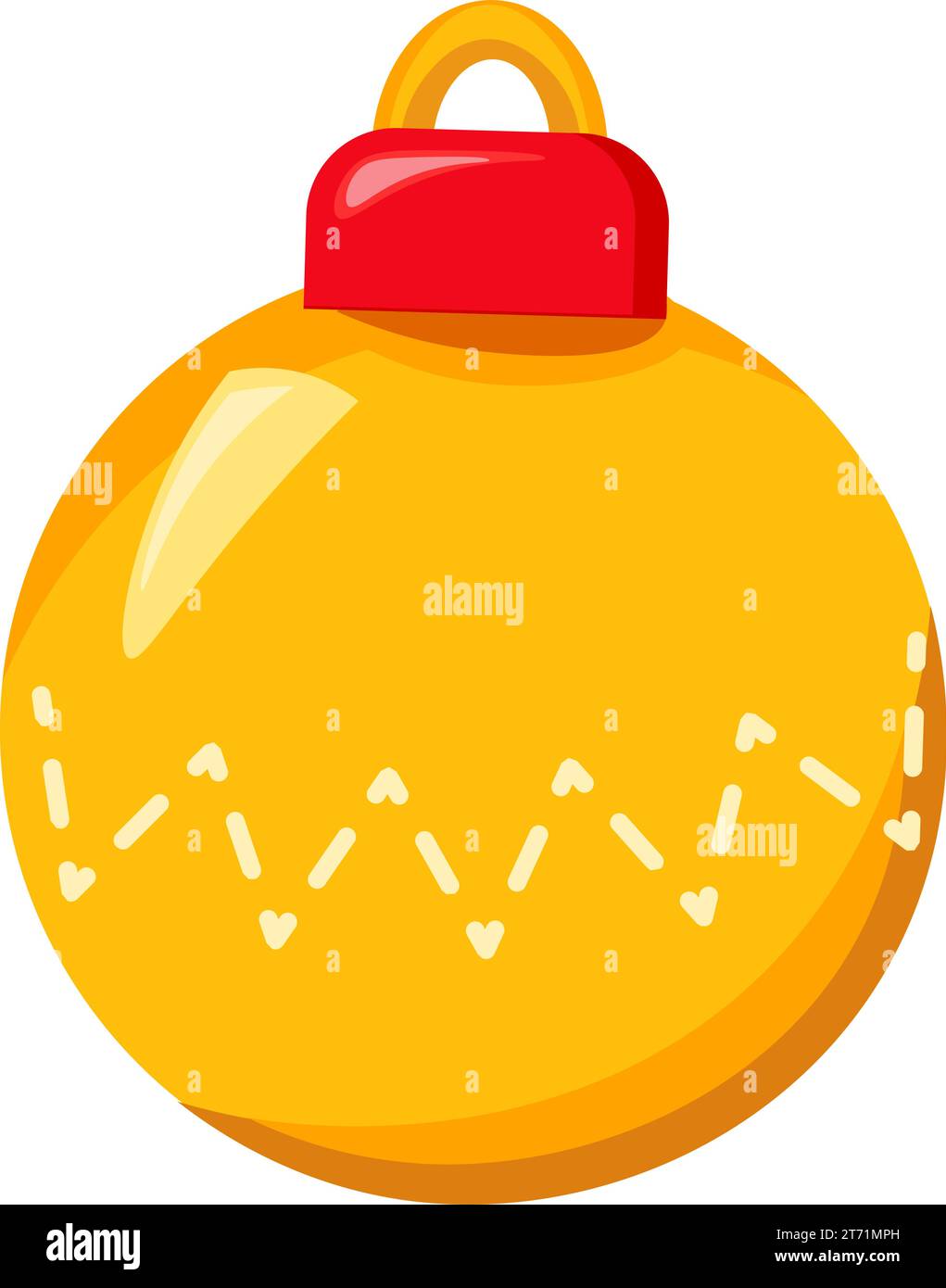 Jouet boule brillante jaune de Noël. Décoration d'arbre de Noël dans le style de bande dessinée. Icône vectorielle festive du nouvel an isolée sur fond blanc pour la décoration de ho Illustration de Vecteur