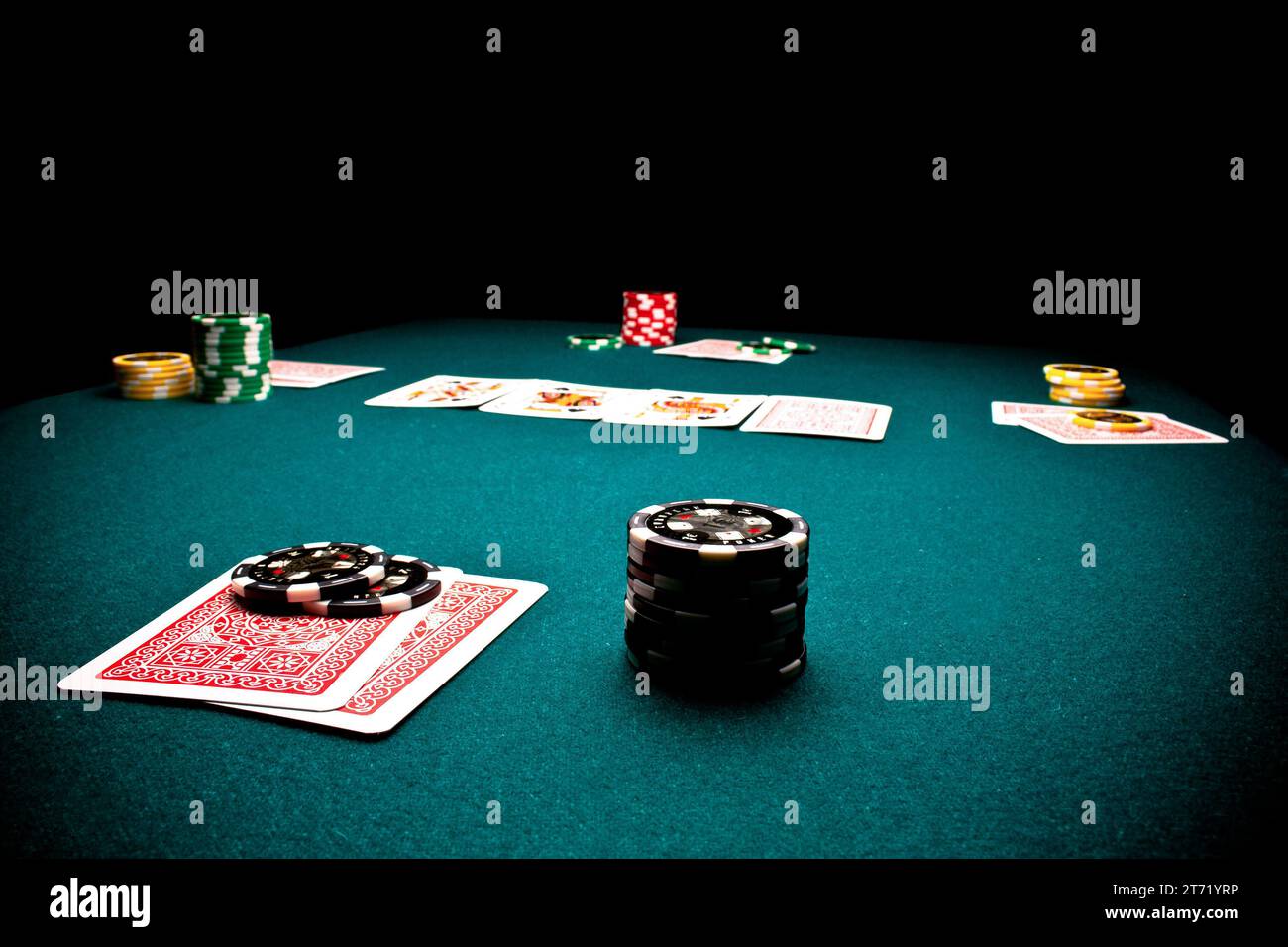 Gros plan de la table de jeu des joueurs de poker ; gros plan de la table de jeu des joueurs de poker Banque D'Images