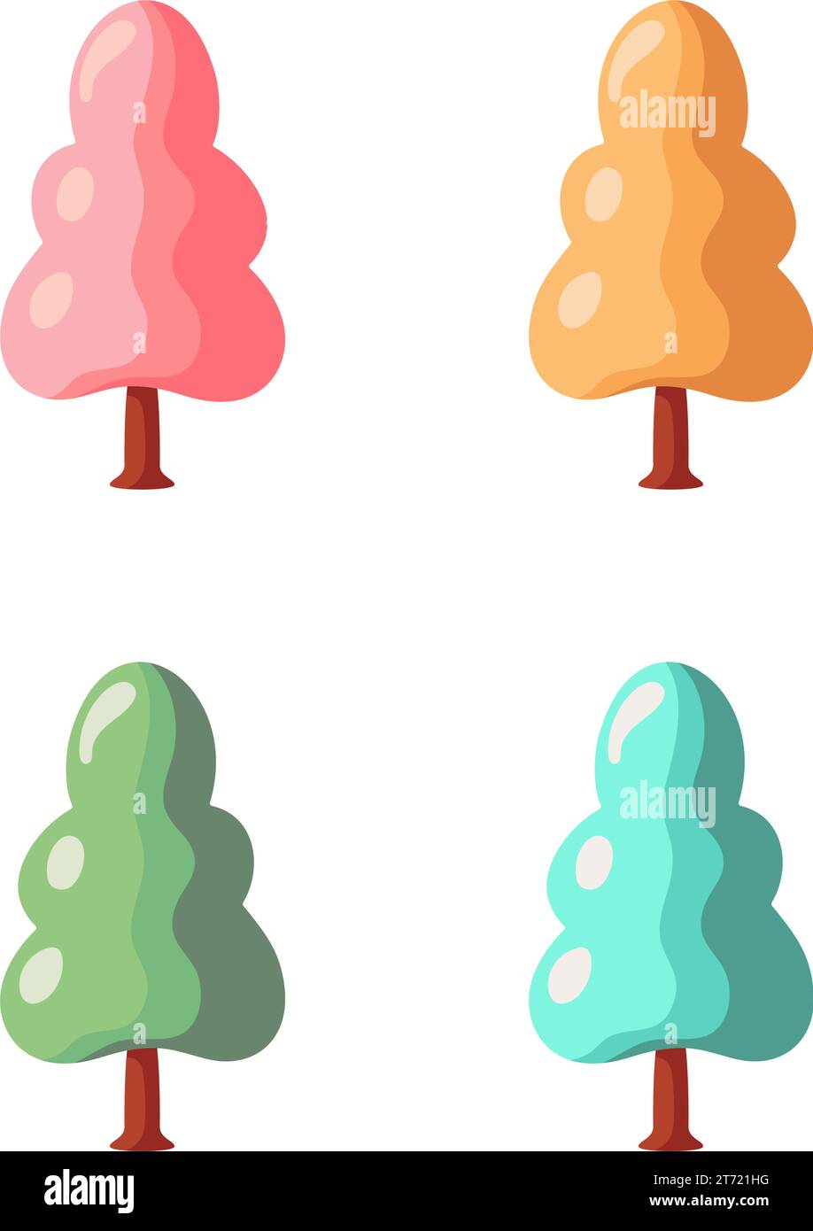 Jolis arbres d'hiver colorés. Décoration de Noël dans le style de bande dessinée. Elément de vacances d'hiver. Illustration vectorielle. Illustration de Vecteur