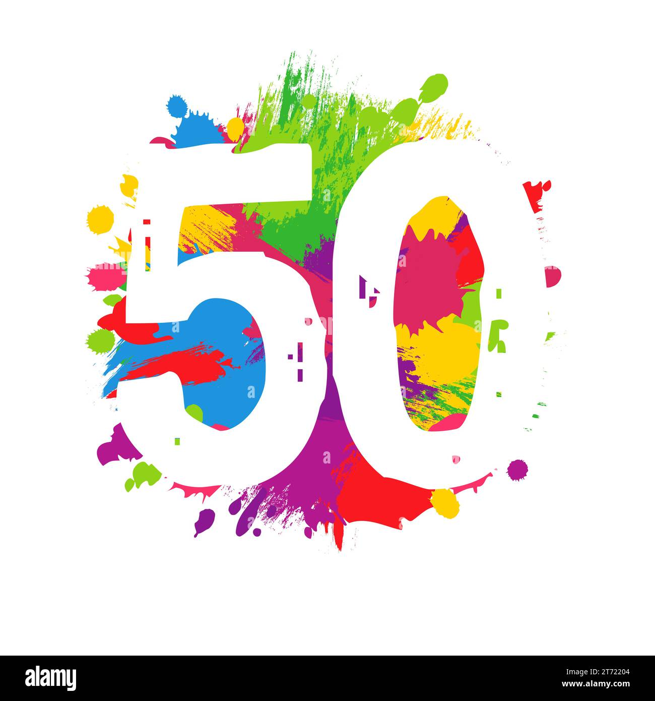 Fond coloré avec le numéro créatif 50. Style grunge. logo célébrant le 50e anniversaire. carte de 50 ans. Design graphique isolé. Bg lumineux Illustration de Vecteur