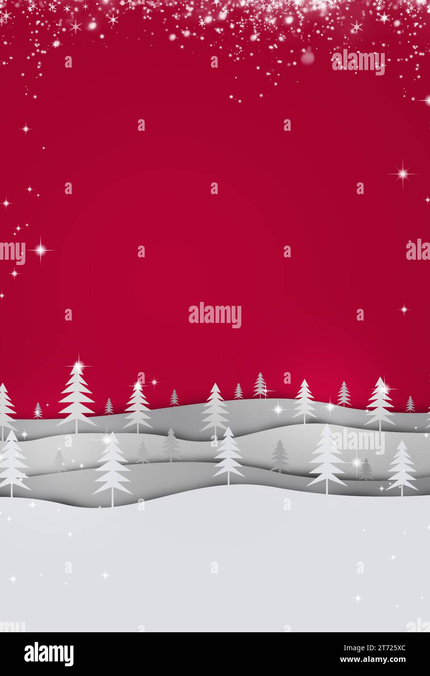 vacances d'hiver noël saluant des collines lumineuses et fond de décoration d'arbres blancs Banque D'Images