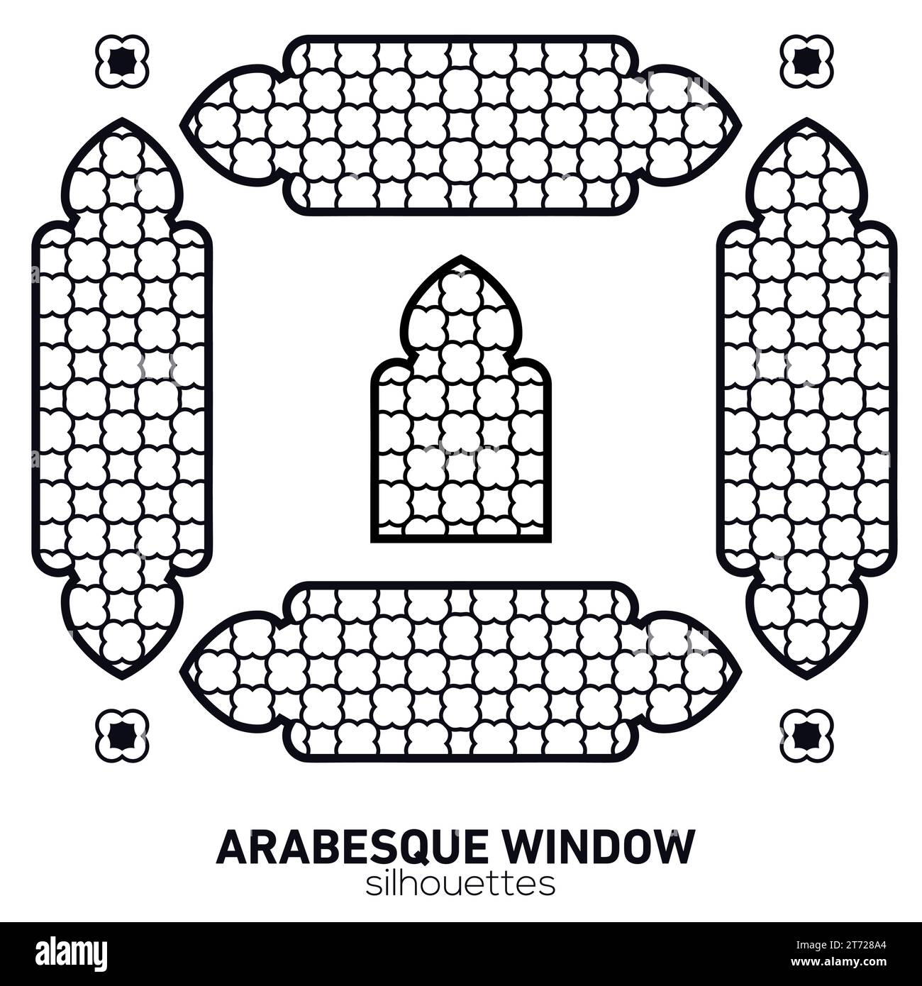 Silhouettes de fenêtres arabesques. Symbole vectoriel arches islamiques traditionnelles. Architecture traditionnelle arabe. Élément de design Ramadan Kareem. Illustration de Vecteur