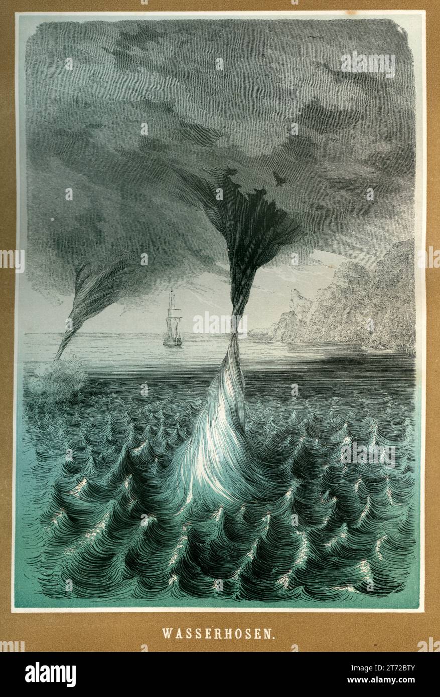 Wasserhose ( Tornado ), Motiv aus : ' Das Leben des Meeres ' , von Georg Hartwig, Verlag von Carl Flemming , Glogau, 1862 . / Tornado ( tourbillon ) , image tirée de : ' Das Leben des Meeres ' ( vie de la mer ) , par Georg Hartwig , maison d'édition Carl Flemming , Glogau , 1862 . Banque D'Images