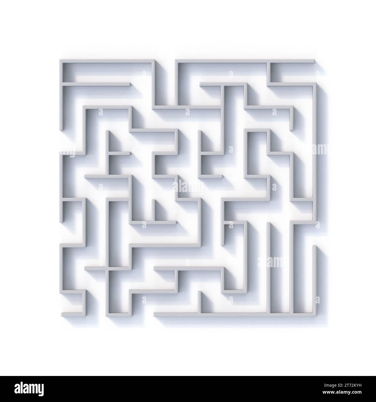 Labyrinthe blanc vue de dessus avec ombres rendu 3D illustration isolée sur fond blanc Banque D'Images