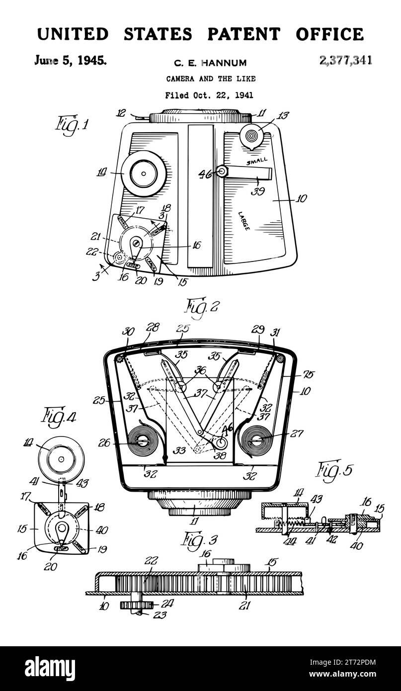 Appareil photo et similaire Vintage Patent de 1945. Illustration de Vecteur
