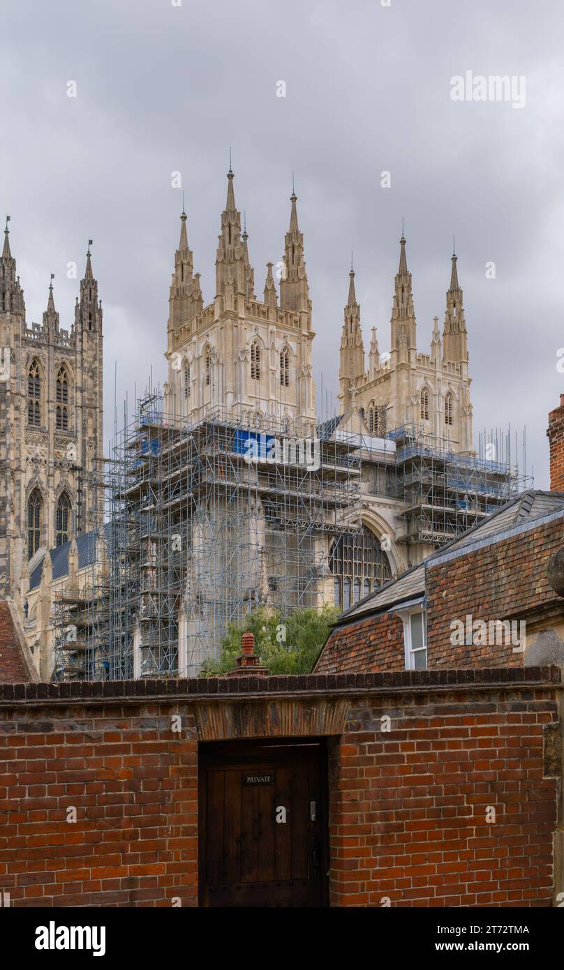 Cathédrale de Canterbury avec échafaudages pendant les travaux de restauration Banque D'Images