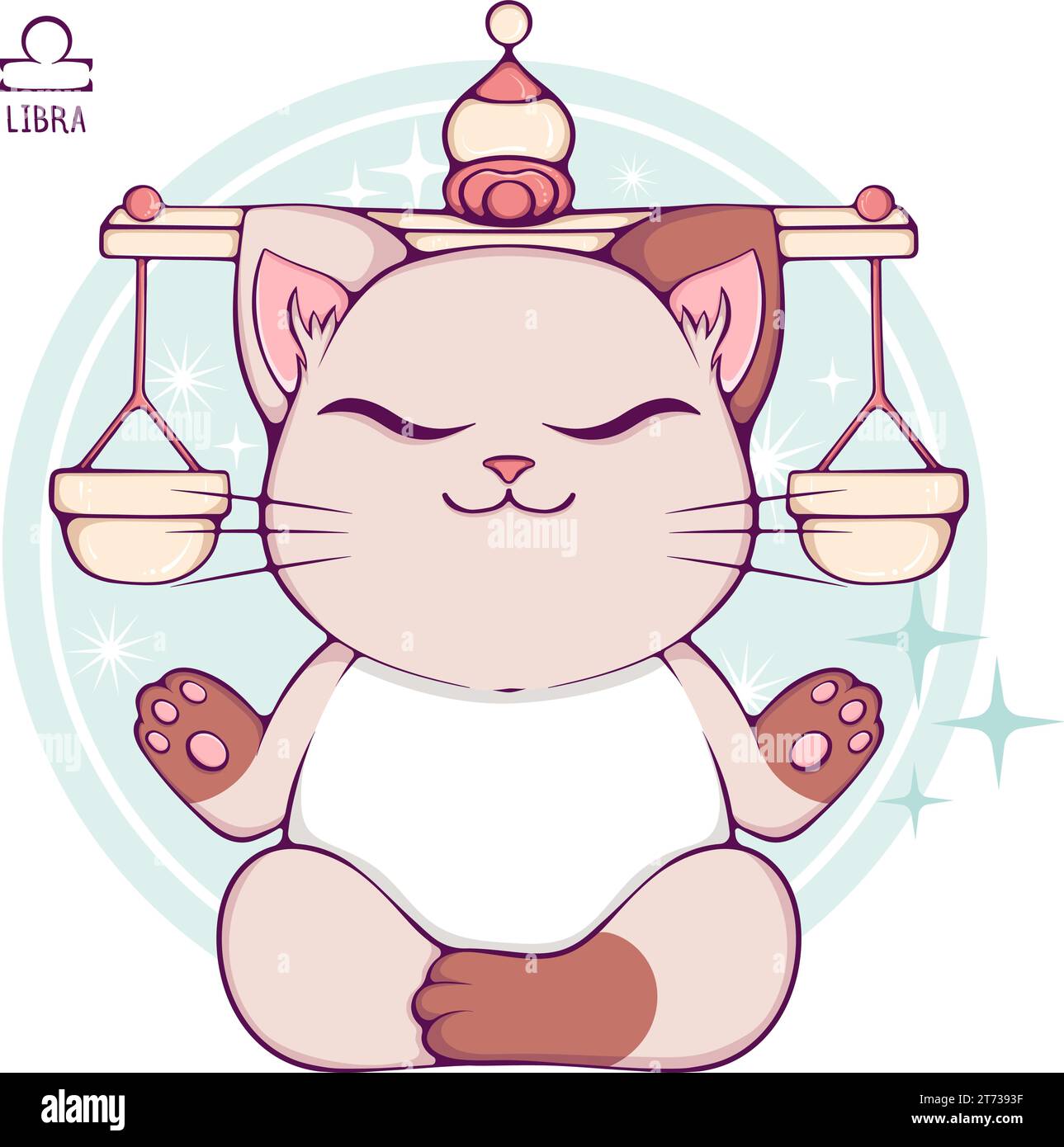 Libra mignon dessin animé zodiaque chat couleur Illustration de Vecteur