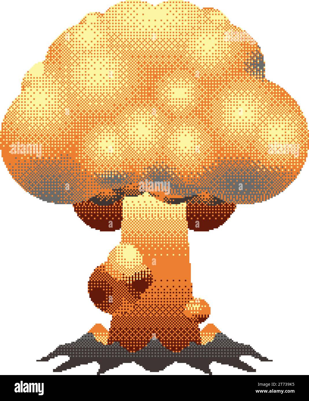 Explosion nucléaire pixel art. Nuage de champignons provenant de l'explosion d'une bombe atomique. Illustration vectorielle dans le style rétro 8 bits Illustration de Vecteur
