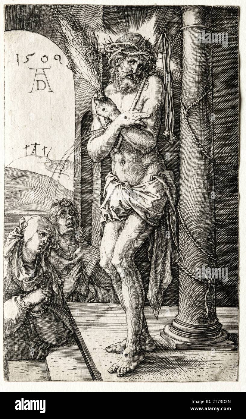 Albrecht durer, l'homme des douleurs par la colonne, gravure sur cuivre, 1509 Banque D'Images