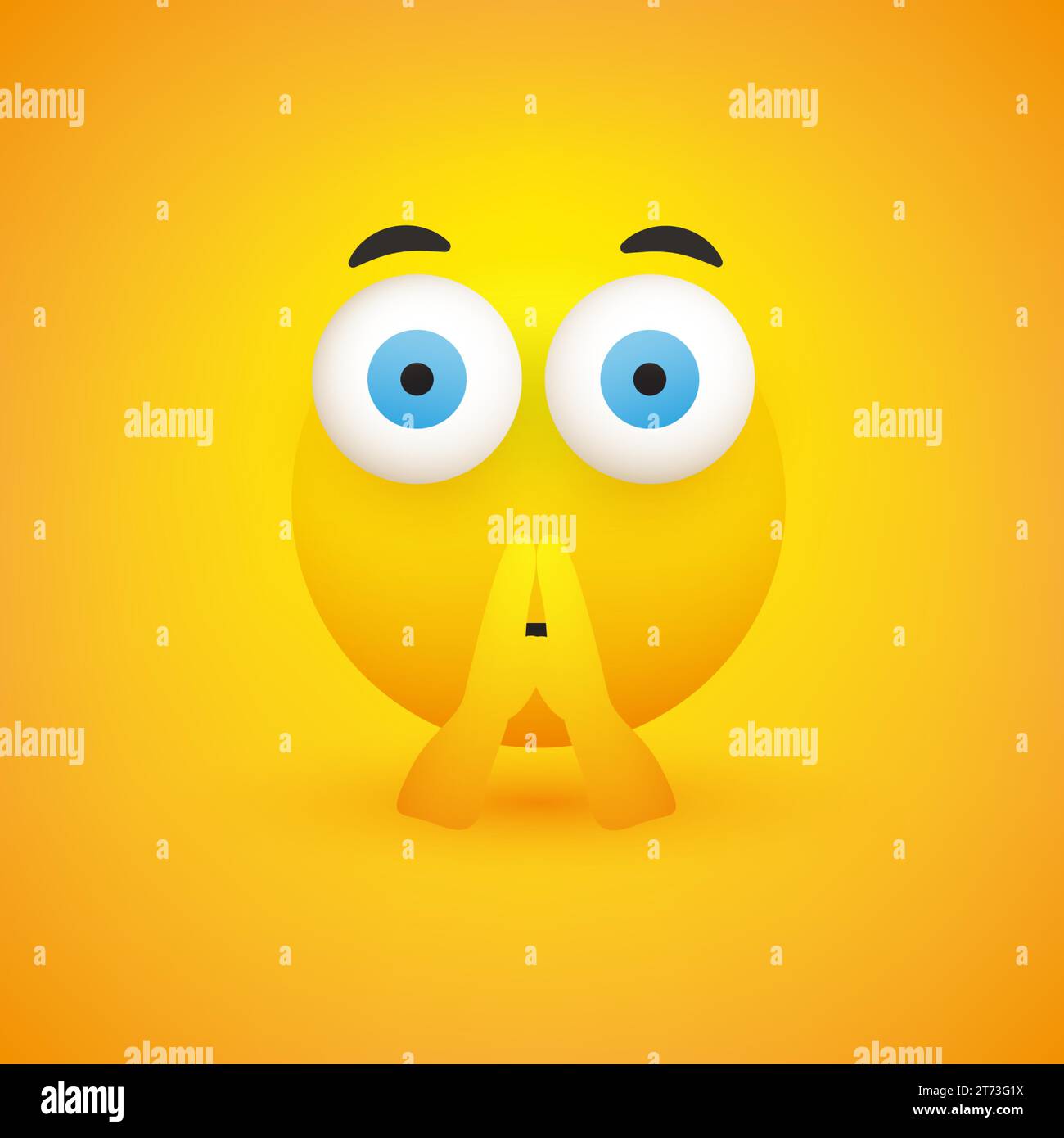 Emoji sérieux, réfléchi et réfléchi avec des mains priantes - émoticône avec les yeux ouverts sur fond jaune - Illustration de conception vectorielle pour le Web et Instan Illustration de Vecteur