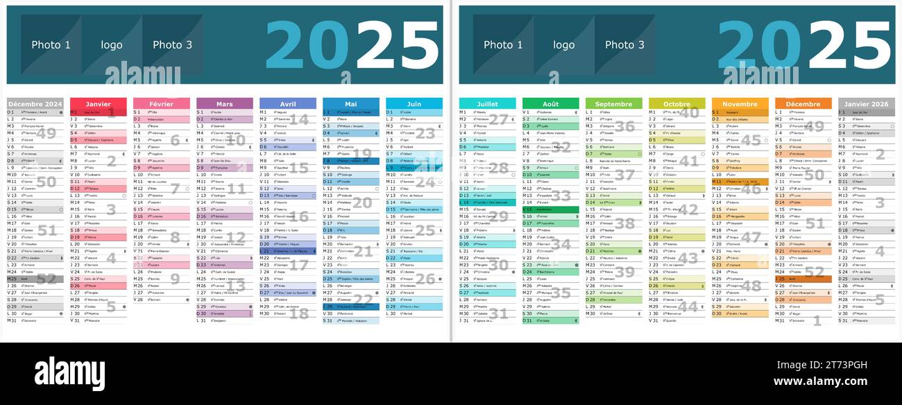 calendrier français 2025 avec des phases de lune des saints Image