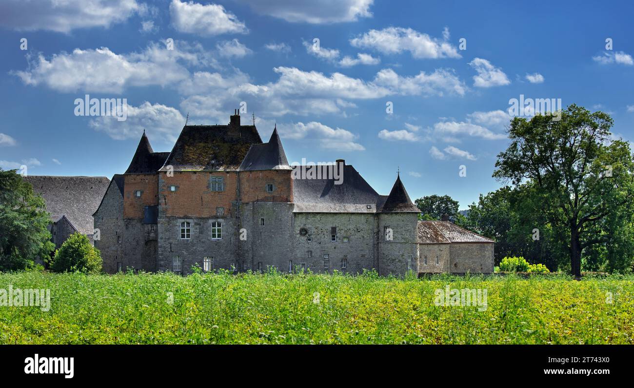 Château du Fosteau, château du 14e siècle à Leers-et-Fosteau près de Thuin, province du Hainaut, Ardennes belges, Wallonie, Belgique Banque D'Images