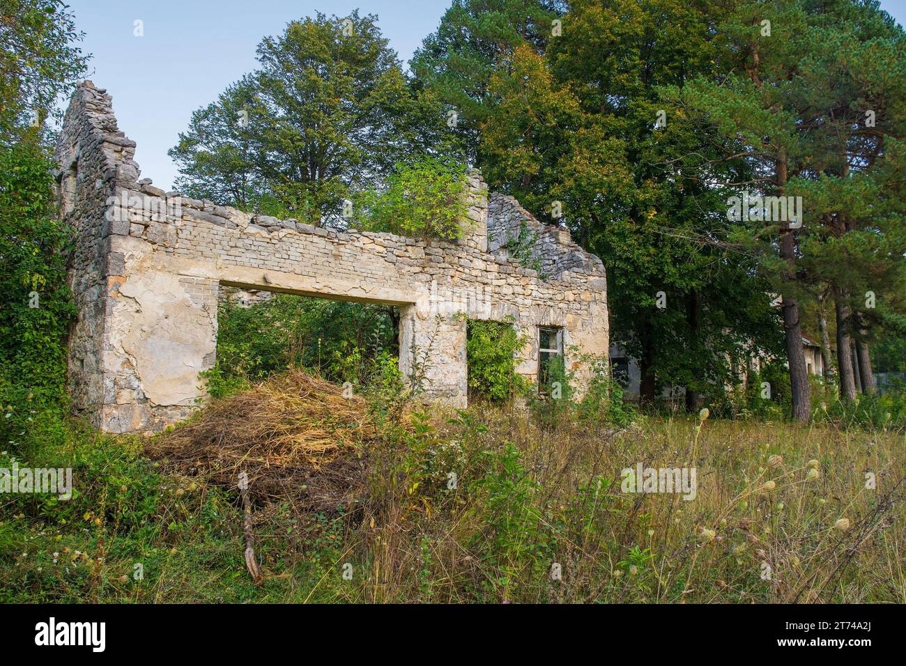 Un bâtiment dans un village abandonné de Vodenica près de Brestovac, municipalité de Bosanski Petrovac, canton d'una-Sana, Fédération de Bosnie-Herzégovine Banque D'Images