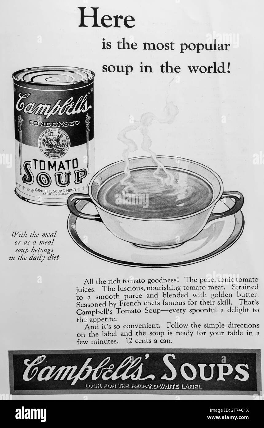 1927 annonce de la soupe aux tomates Campbell's Banque D'Images