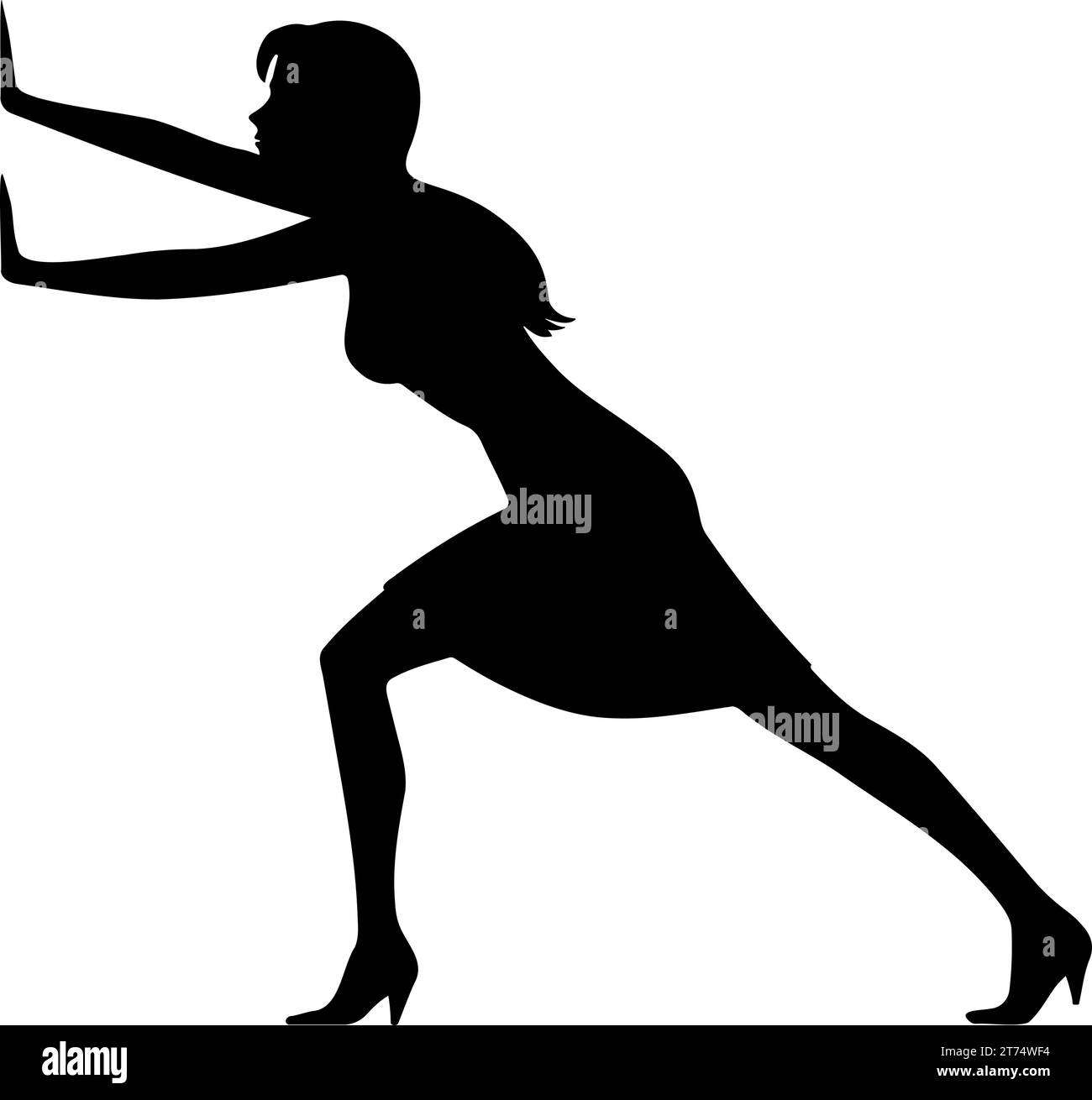 Femme poussant une silhouette de mur. Illustration vectorielle Illustration de Vecteur