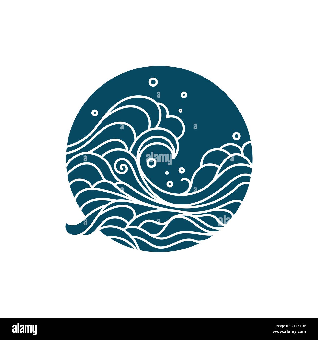 Silhouette des vagues de mer à l'intérieur du cercle isolé fond blanc Illustration de Vecteur