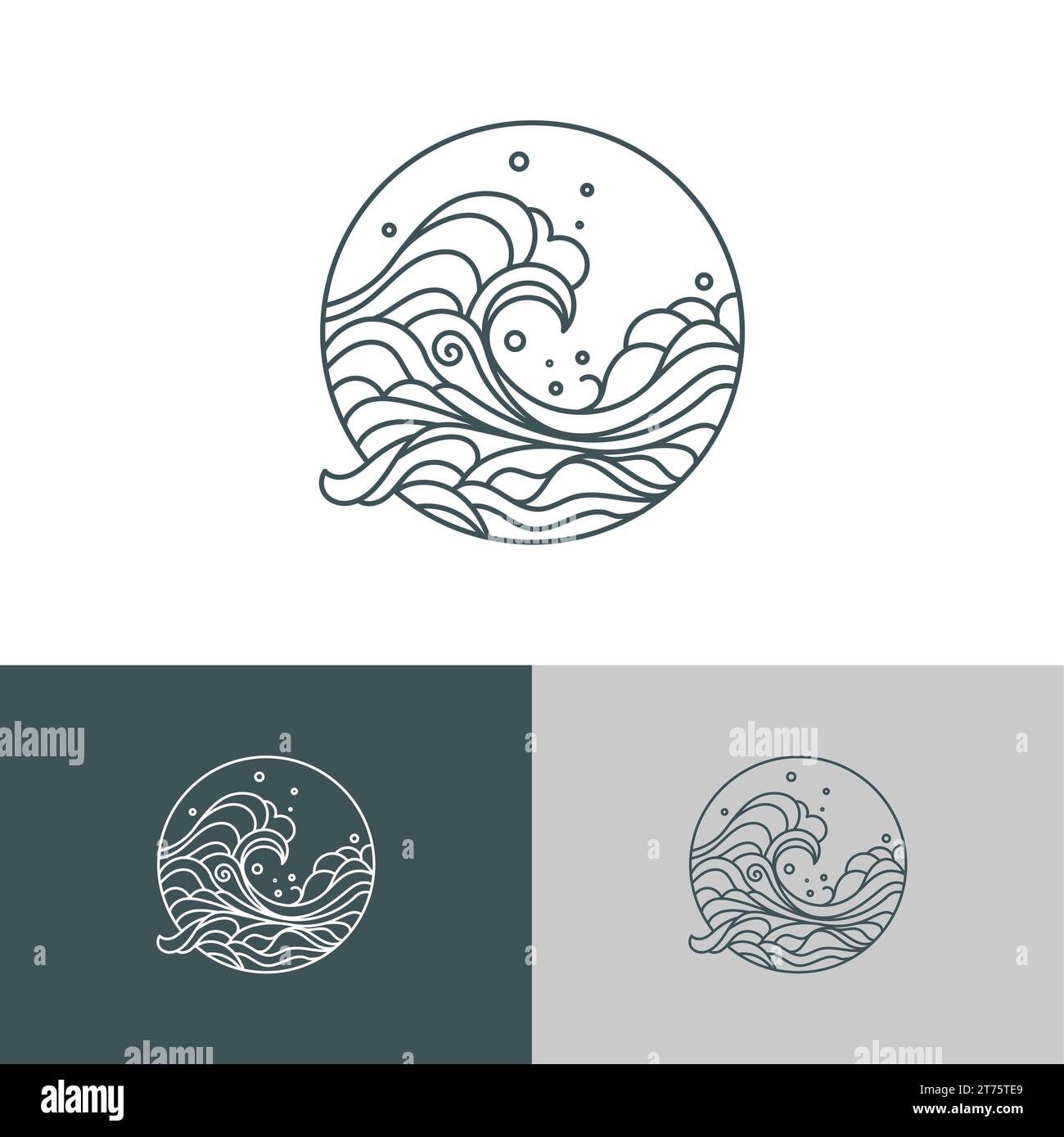 Illustration vectorielle minimaliste du logo d'art de ligne de vague d'océan Illustration de Vecteur