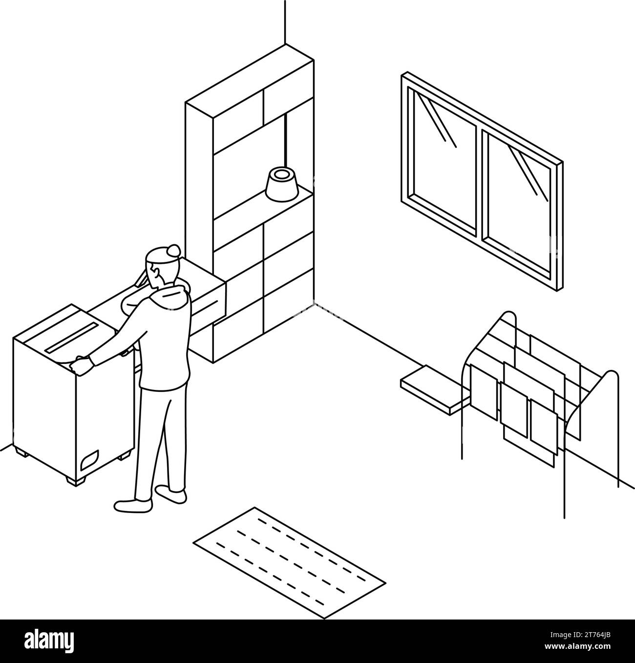 Problèmes de bruit dans les propriétés de location: Blanchisserie tard le soir/tôt le matin, illustration Vector Illustration de Vecteur