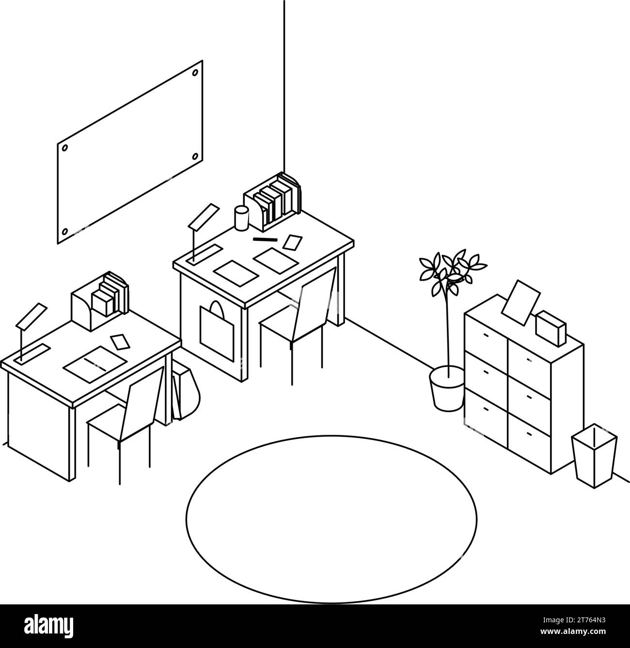 Chambre à louer: Chambre pour enfants, simple isométrique avec deux bureaux côte à côte., illustration vectorielle Illustration de Vecteur