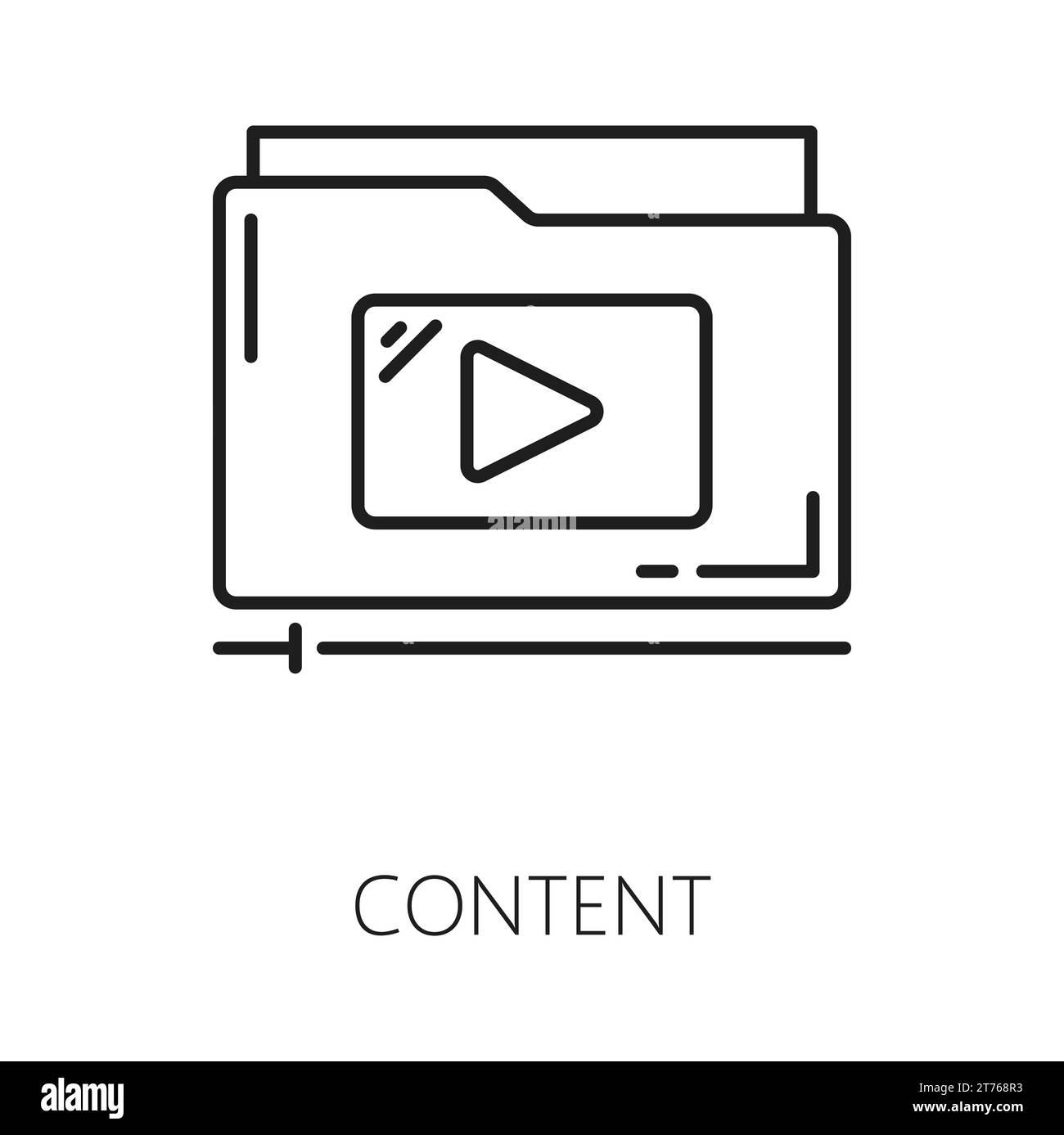 Contenu. CDN. Icône de réseau de diffusion de contenu, technologie multimédia Web, service de téléchargement et de mise à jour de fichiers de blogue ou de portail interne, symbole vectoriel de ligne mince CDN ou pictogramme avec dossier informatique et fichiers multimédias Illustration de Vecteur