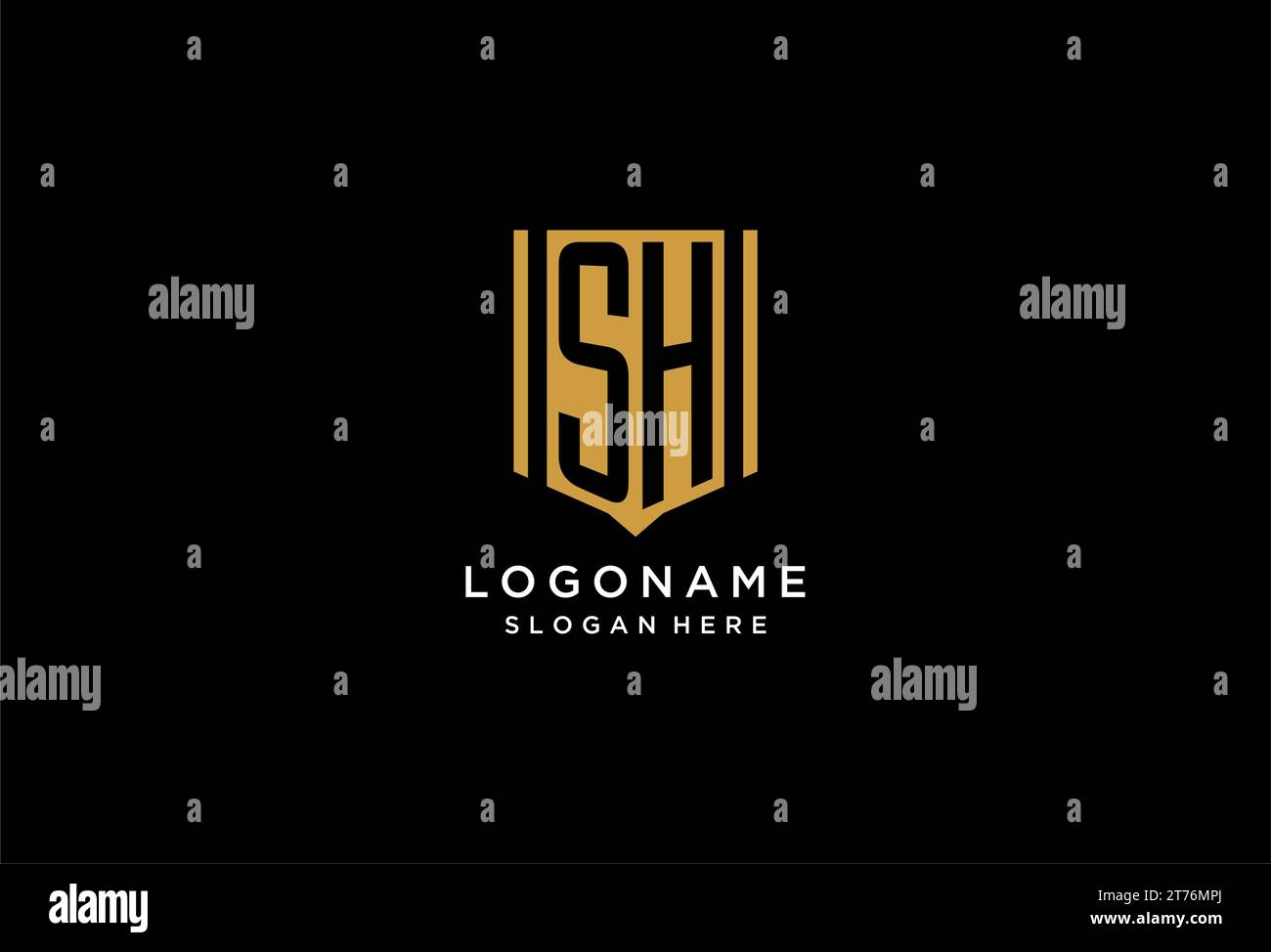 Logo SH monogramme avec motif icône de bouclier géométrique inspiré Illustration de Vecteur