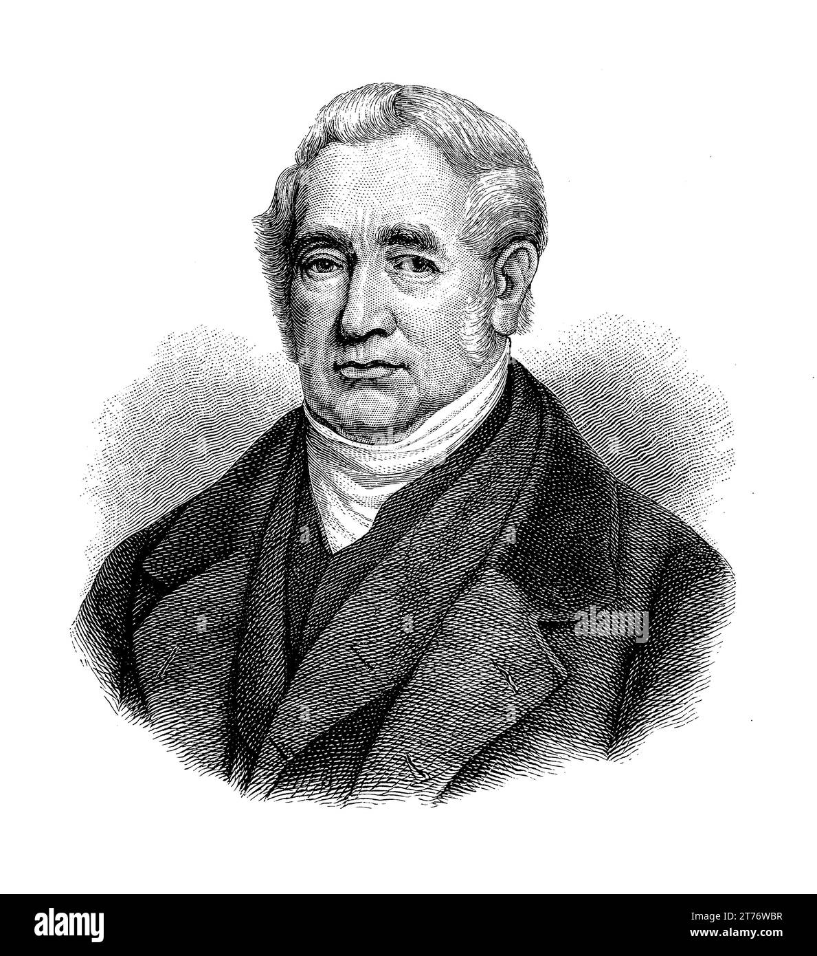 George Stephenson (1781 - 1848) Ingénieur civil et mécanique anglais pendant la révolution industrielle, père des chemins de fer, inventeur de la première locomotive à vapeur à transporter des passagers sur une ligne ferroviaire publique. Banque D'Images