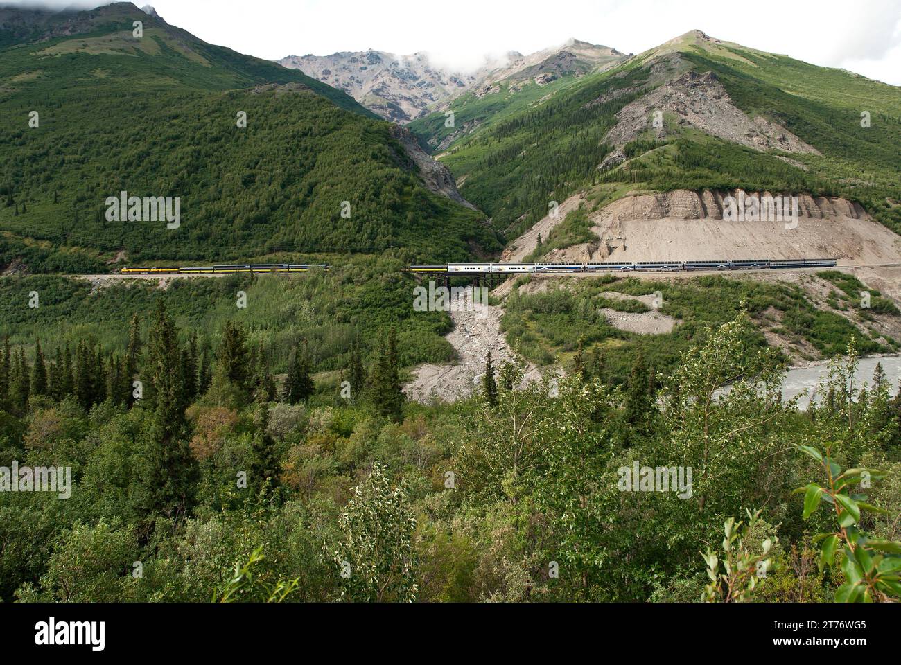 Train de traverser un pont de l'Alaska (Alaska) Banque D'Images