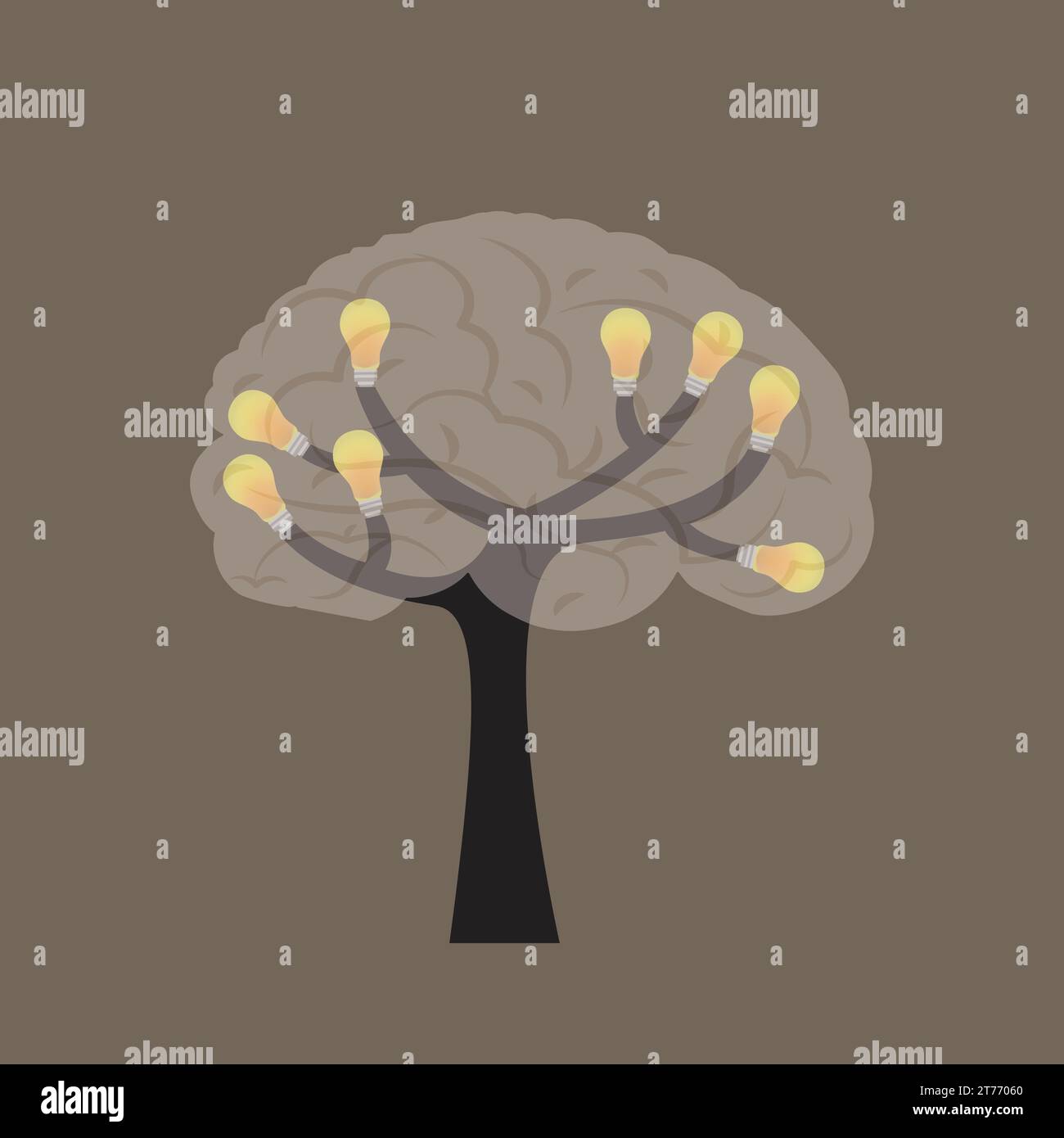 Arbre cérébral avec ampoules sur les branches Illustration de Vecteur