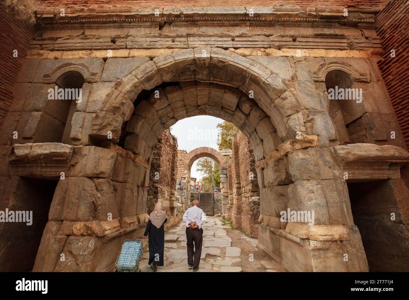 Lefke Gate (Lefke Kapi) de l'ancien château d'Iznik. Murs de pierre historiques et portes d'Iznik, Bursa. Banque D'Images