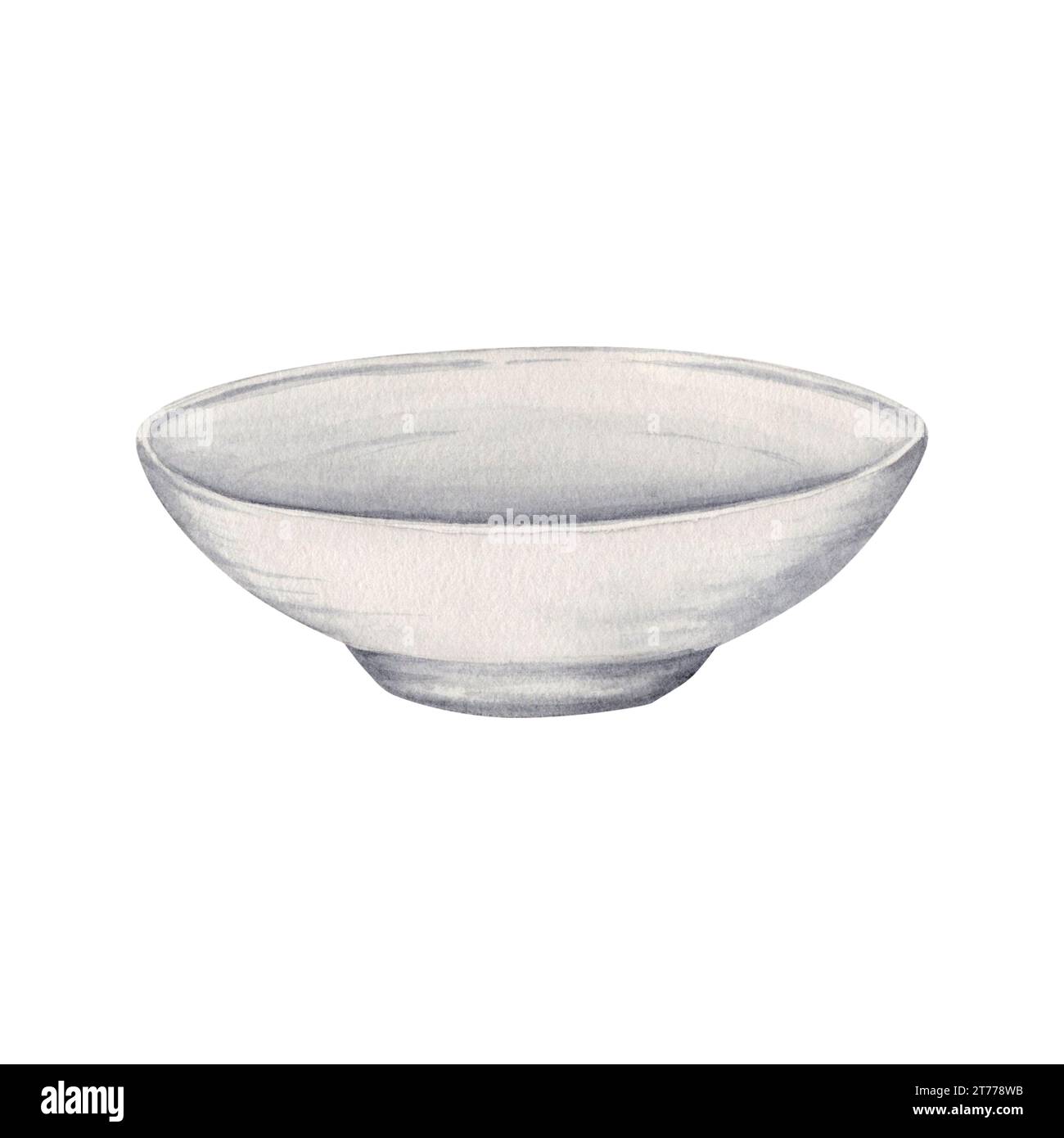 Petit bol en porcelaine blanche. Vue latérale. Assiette de service vide pour aliments et condiments. Illustration aquarelle isolée sur fond blanc. Banque D'Images