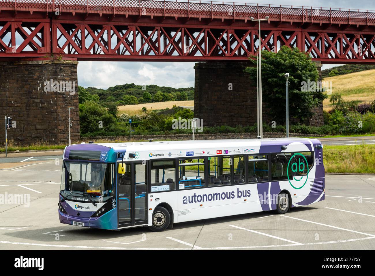 Stagecoach Autonomous bus stationné à Ferrytoll Park & Ride, Fife, Écosse Banque D'Images