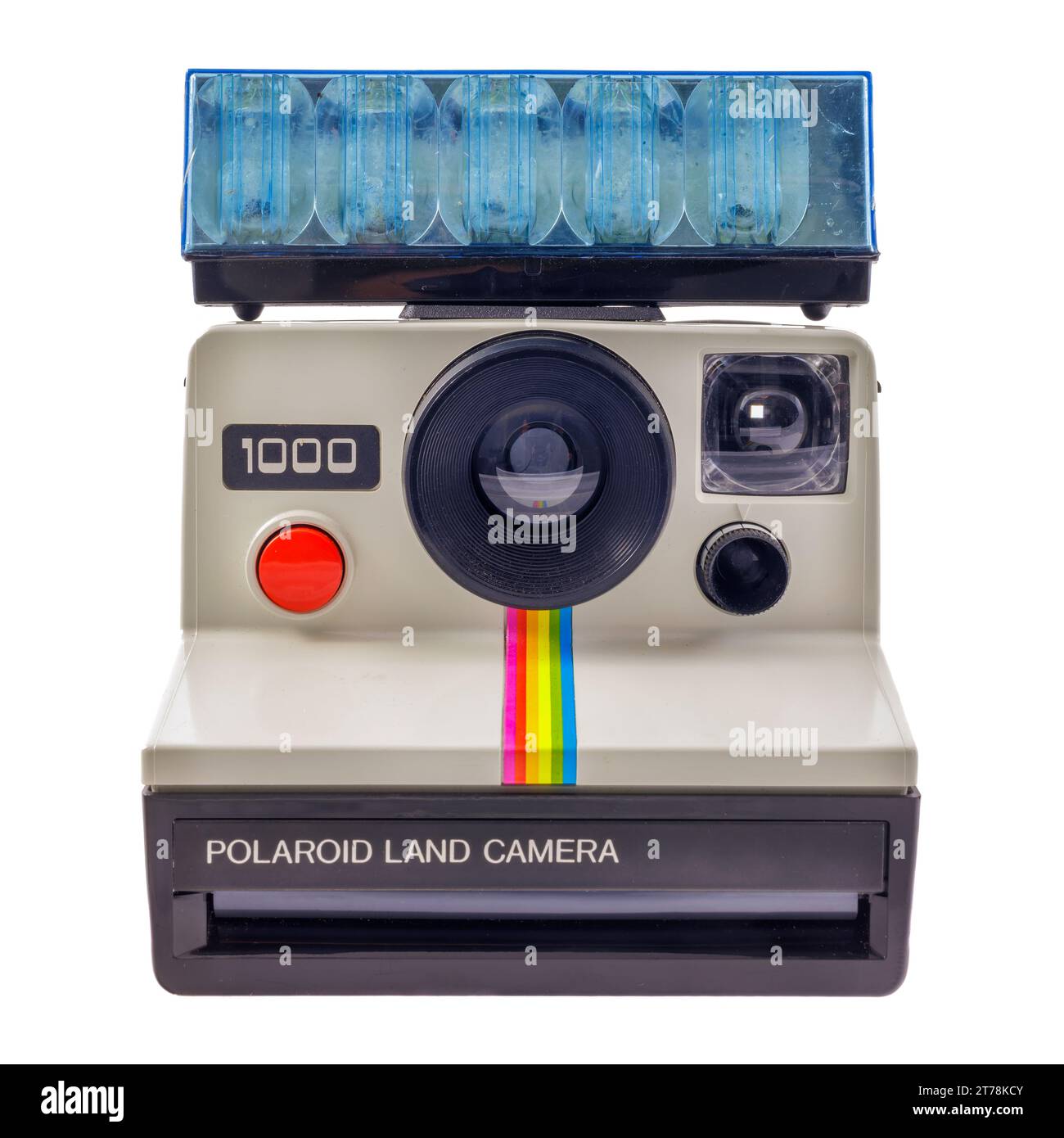 Dieren, pays-Bas - 27 octobre 2023 : ancien appareil photo instantané Polaroid avec flash devant un fond blanc à Dieren, pays-Bas Banque D'Images