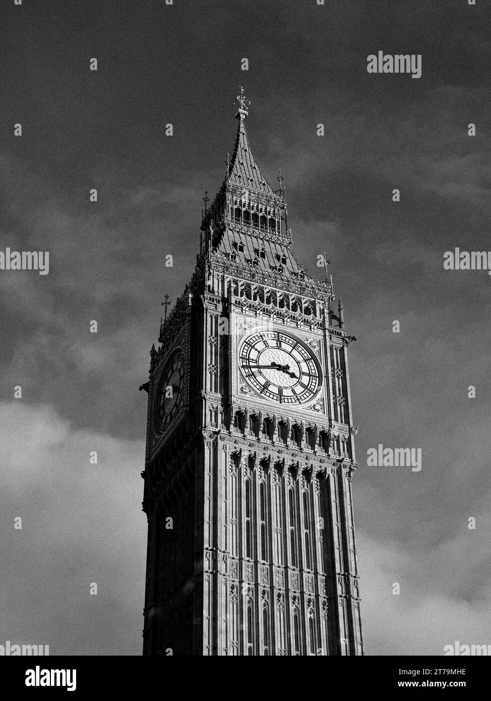B&W Big Ben, Tour de l'horloge, Palais de Westminster, Londres, Angleterre, ROYAUME-UNI, GB. Banque D'Images
