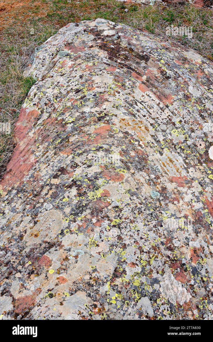 Grès rouge avec anneaux Liesegang. Le grès est une roche sédimentaire clastique composée de grains de quartz. Cette photo a été prise à Sierra de Albarracín, T Banque D'Images