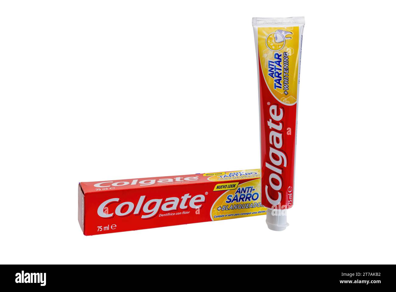 Huelva, Espagne - octobre, 17, 2023 : Colgate anti-tartar plus blanchiment aide à empêcher le tartre d'adhérer à vos dents et ses cristaux de nettoyage remov Banque D'Images