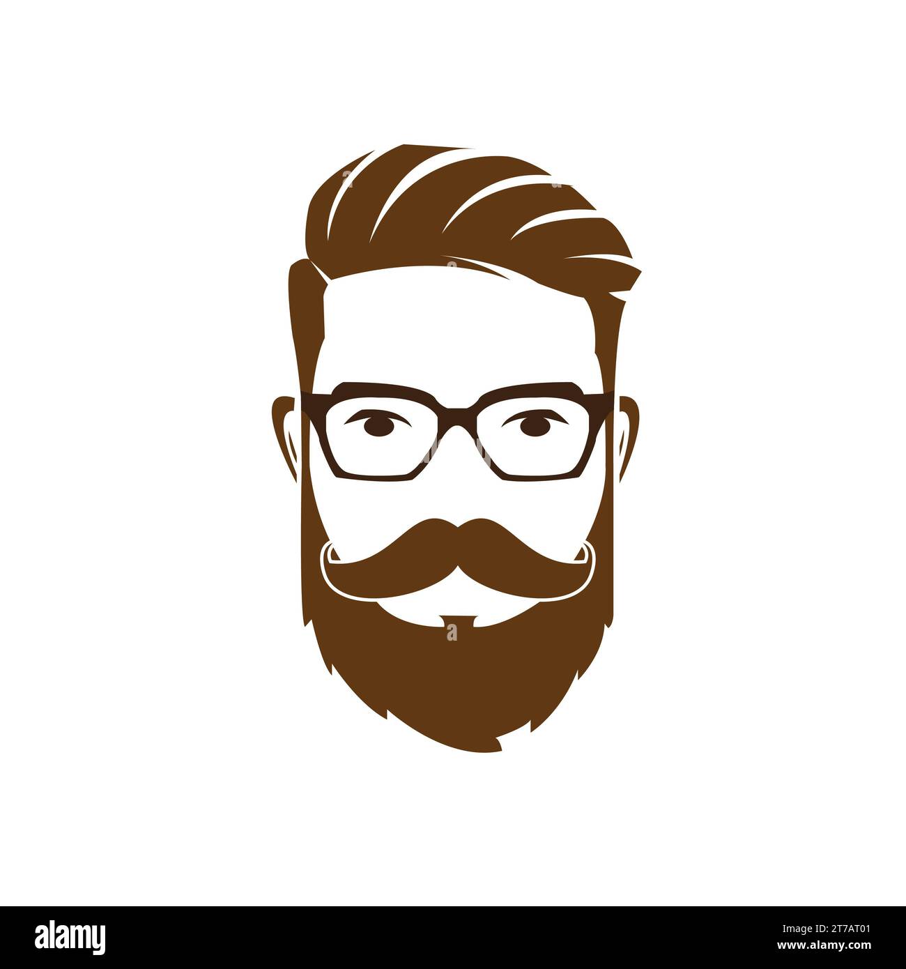 Visage d'hommes barbu brun, personnage hipster. Visage d'homme avec cheveux bruns et barbe. Banque D'Images