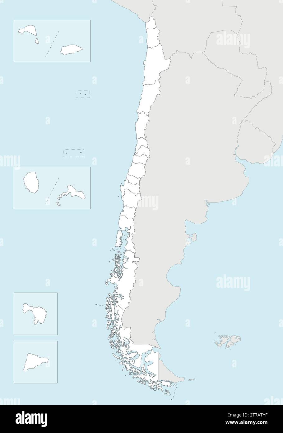 Carte vierge vectorielle du Chili avec les régions et territoires et les divisions administratives, et les pays et territoires voisins. Modifiable et clair Illustration de Vecteur