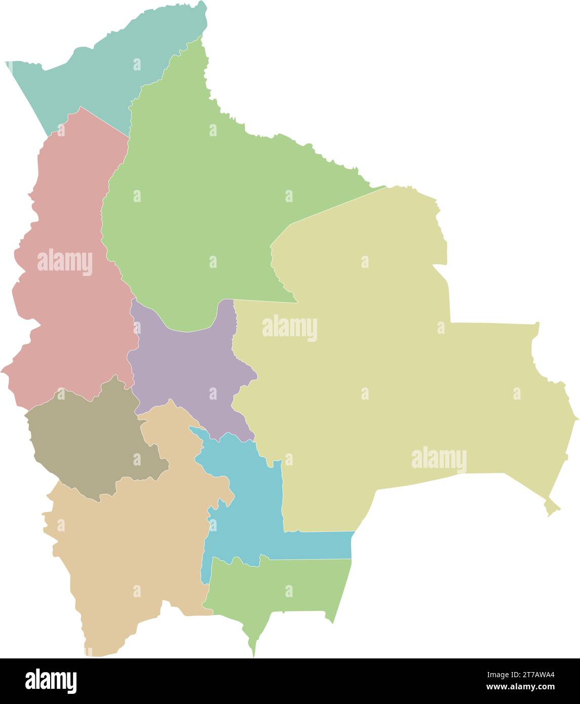 Carte vierge vectorielle de la Bolivie avec les départements et les divisions administratives. Calques modifiables et clairement étiquetés. Illustration de Vecteur