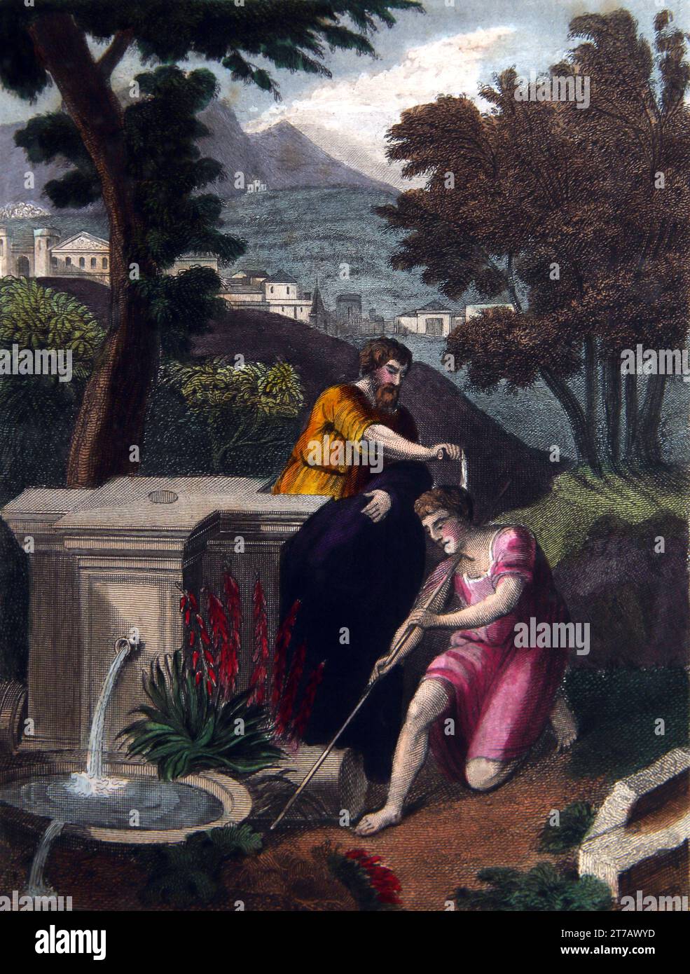 Illustration de Samuel Annointeth Saul - Prophète Samuel Annointing le futur roi Saul avec un flacon d'huile (Samuel X.I) de l'auto-interprétation Fa Banque D'Images