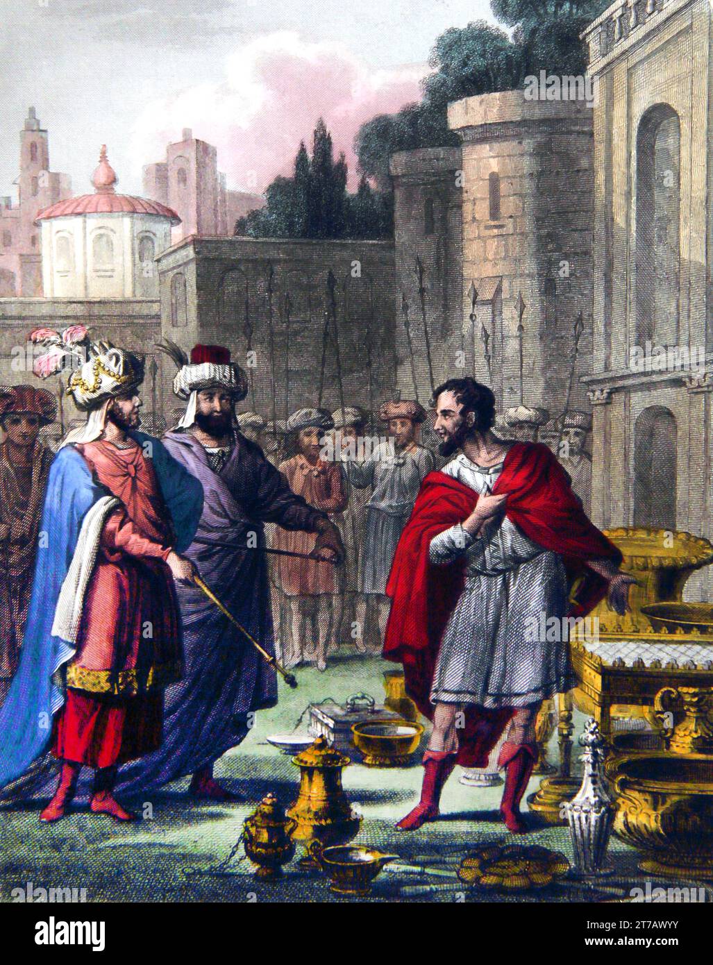 Illustration de Cyrus Restoreth le vaisseau du Temple (Esdras) - Cyrus le Grand a retourné les vaisseaux sacrés du Temple de Jérusalem du soi Banque D'Images