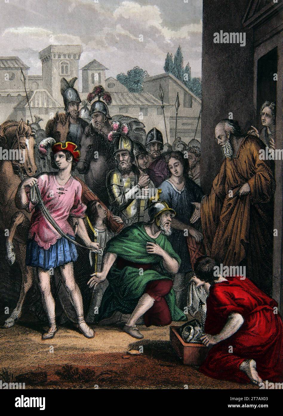Illustration de Naman guéri de sa lèpre (Rois) Naman guéri de la lèpre après qu'il a été envoyé au Prophète Elisée pour être guéri le Prophète a envoyé un moi Banque D'Images
