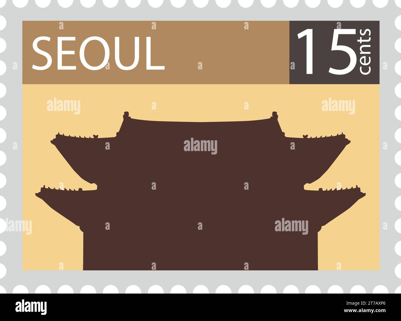 Timbre postal avec PORTE NAMDAEMUN (SUNGNYEMUN) célèbre monument de SÉOUL, CORÉE DU SUD Illustration de Vecteur