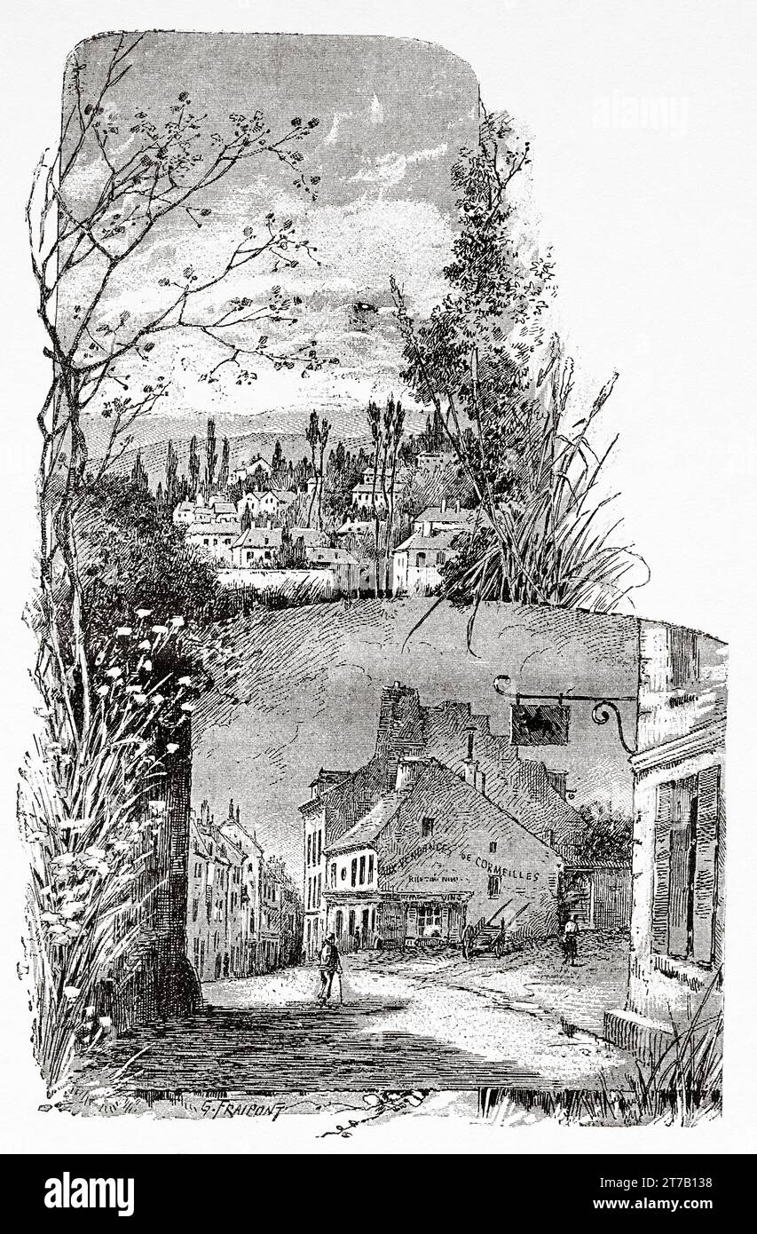 Maison où Daguerre est né à Cormeilles, France. Louis Jacques Mandé Daguerre (1787-1851) artiste et photographe français, reconnu pour son invention du procédé photographique daguerréotype. Illustration ancienne de la nature 1887 Banque D'Images
