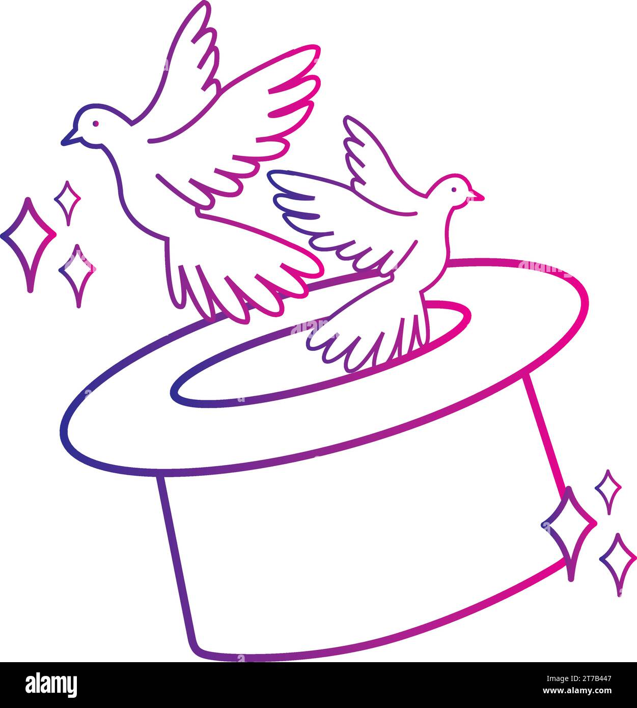 Chapeau de magicien isolé avec vecteur d'icône magique d'oiseaux volants Illustration de Vecteur