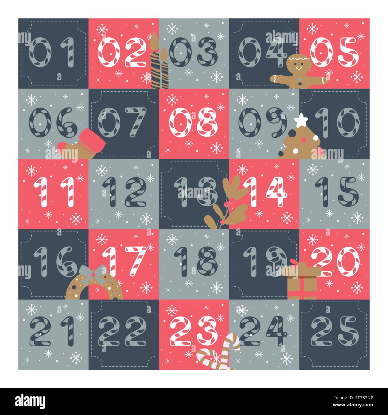 Calendrier de l'AVENT de Noël avec des cadeaux enveloppés Vector Illustration de Vecteur