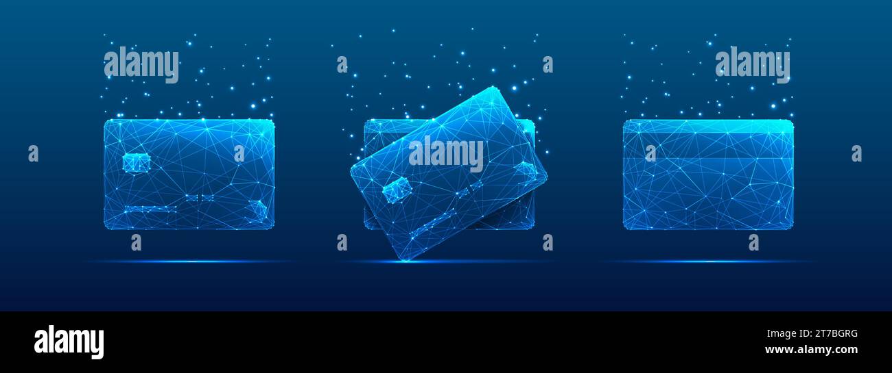 Cartes bancaires de crédit en bleu futuriste sur un fond de technologie. Illustration de Vecteur