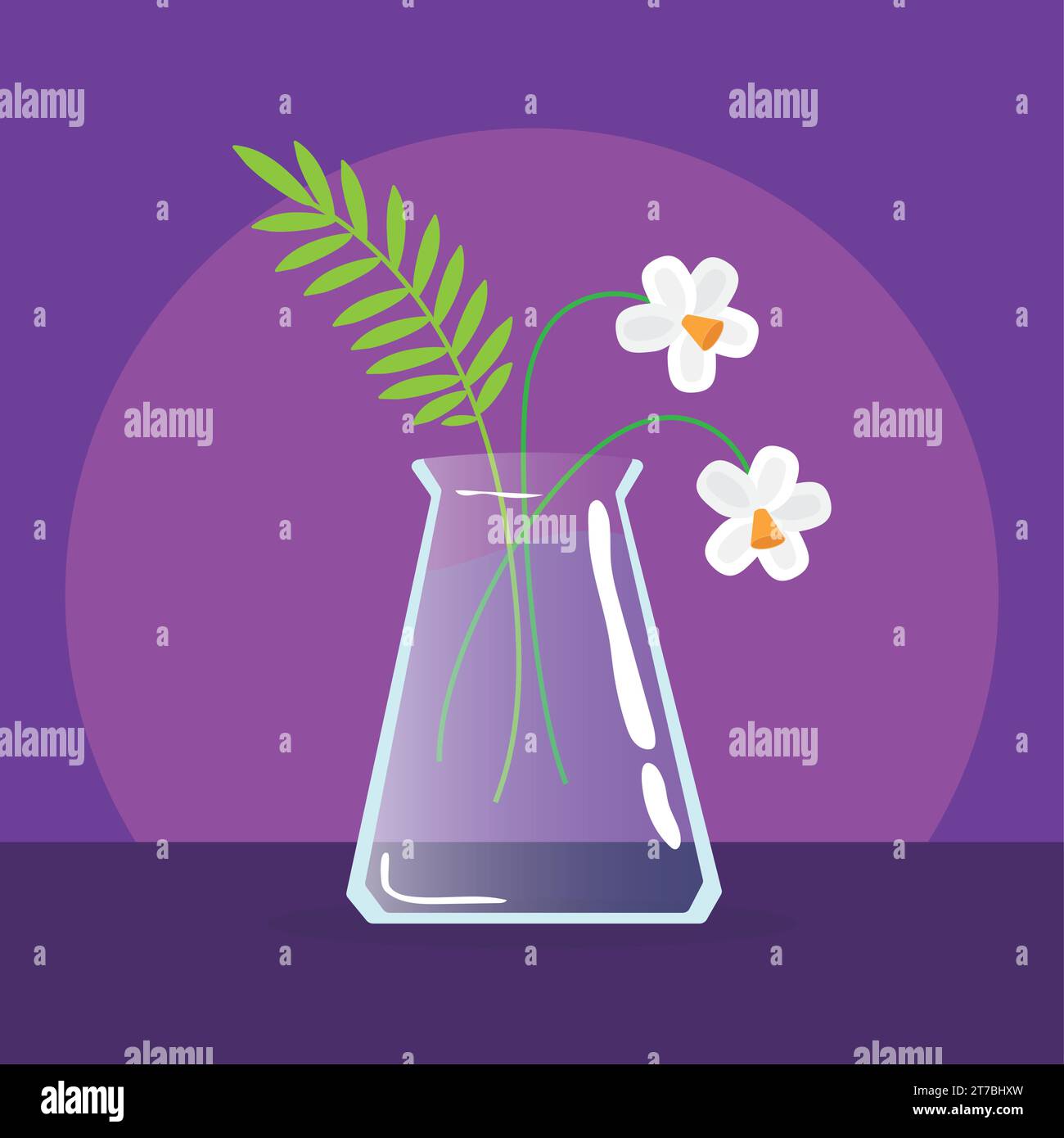 Vase en cristal coloré isolé avec vecteur d'icône de fleurs Illustration de Vecteur