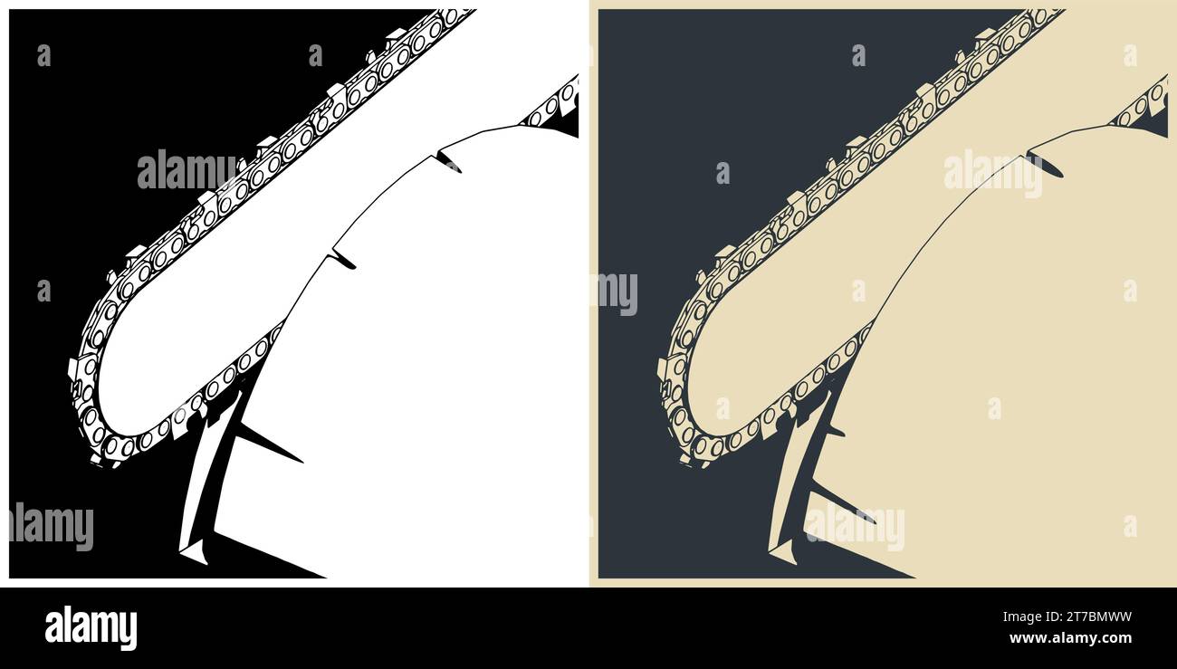 Illustrations vectorielles stylisées d'une tronçonneuse coupant du bois en gros plan Illustration de Vecteur