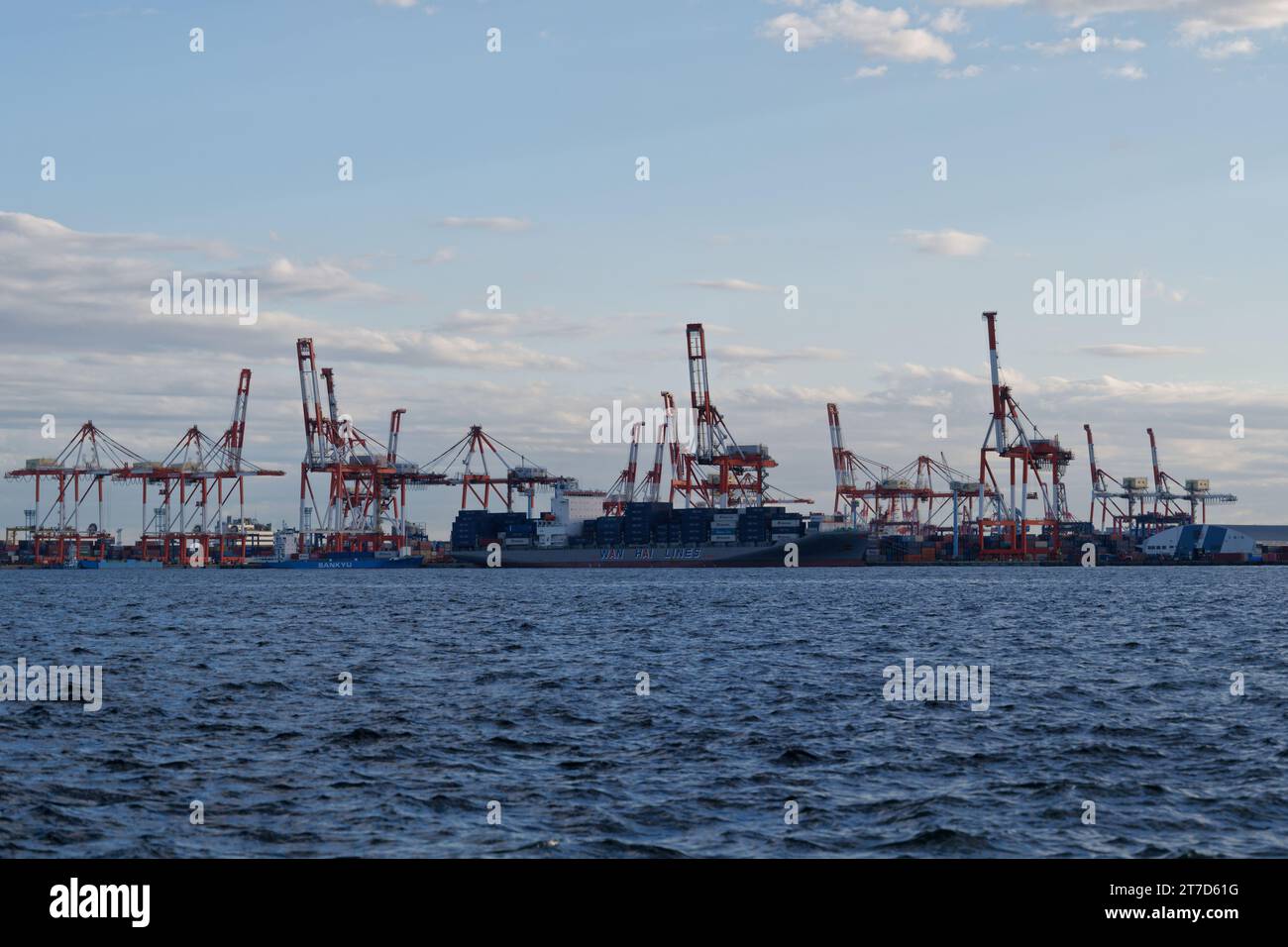 Tokyo. 14 novembre 2023. Cette photo prise le 14 novembre 2023 montre un port à Yokohama, au Japon. L'économie du Japon a reculé d'un taux annualisé de 2,1 pour cent au cours de la période juillet-septembre, a déclaré mercredi le gouvernement, marquant la première contraction en trois trimestres. Crédit : Zhang Xiaoyu/Xinhua/Alamy Live News Banque D'Images