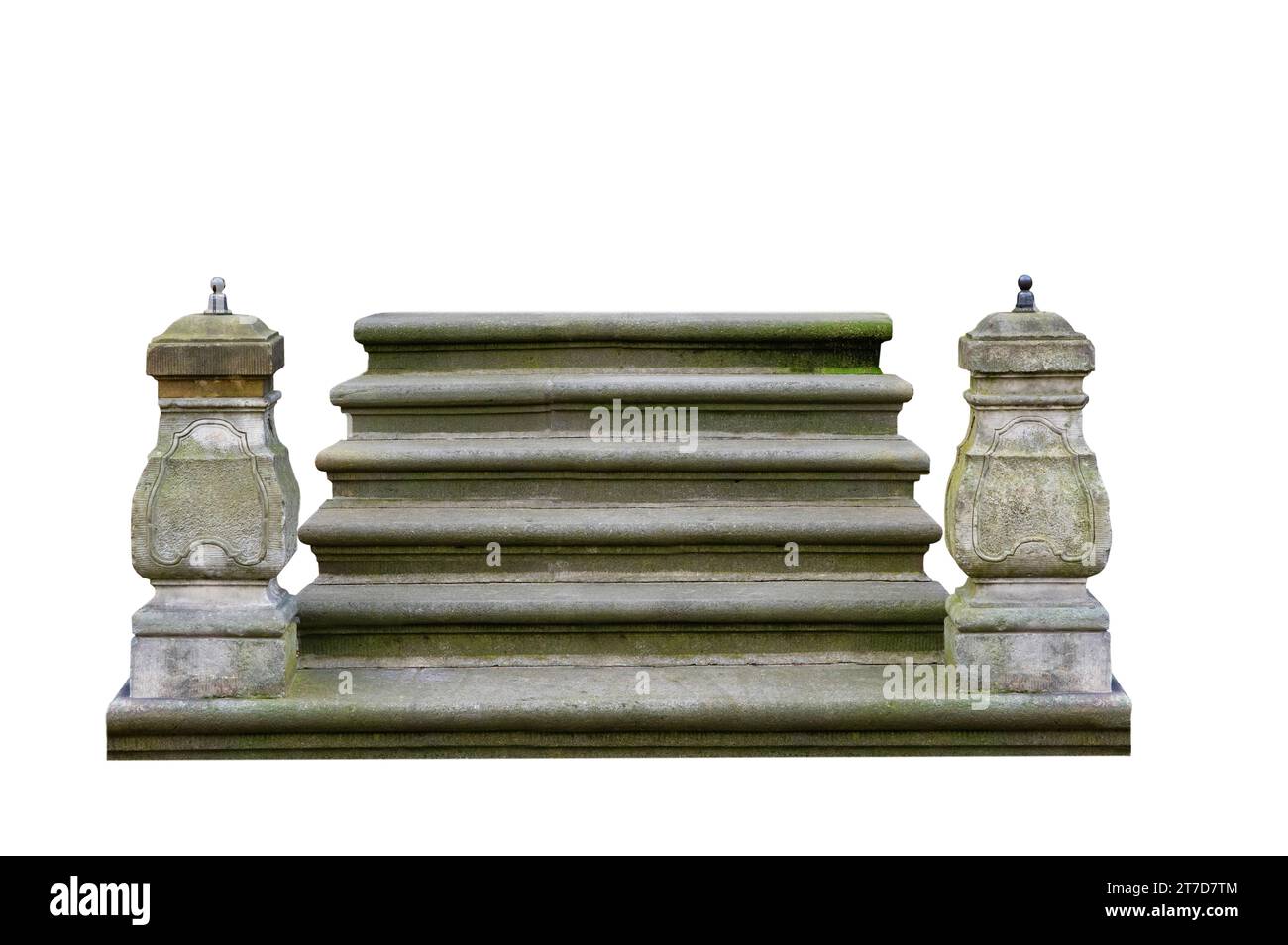 colonnes médiévales en pierre avec escalier de l'entrée de la maison sur fond blanc Banque D'Images